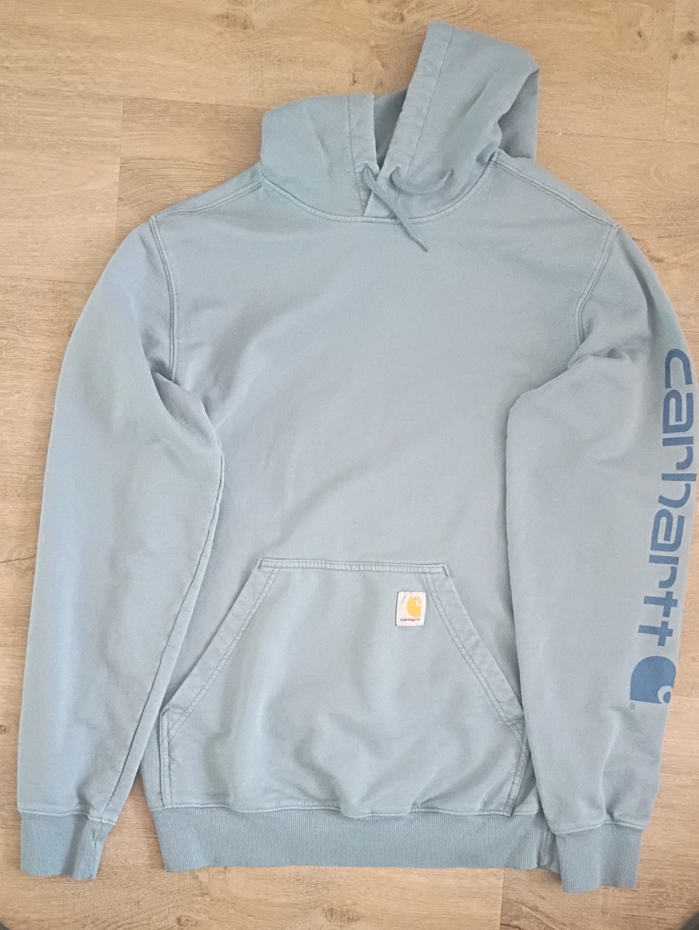 Carhartt Light Blue Pullover Hooded Sweatshirt with Sleeve Logo